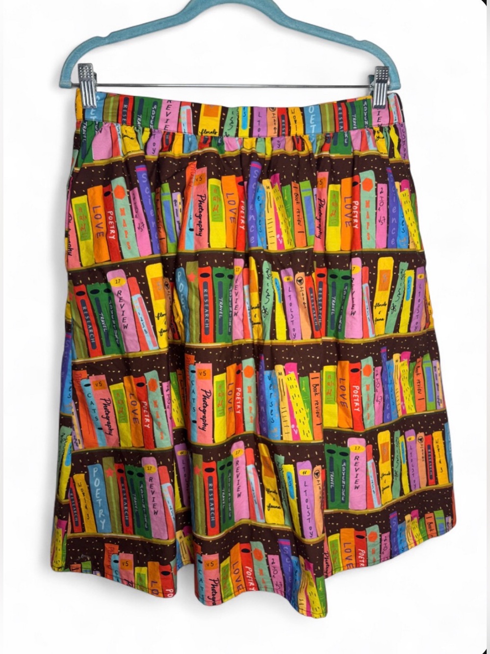 ModCloth Literary Flirt Book Library Skirt Midi Novelty Bookshelf Whimsy Booktok - Picture 2 of 13